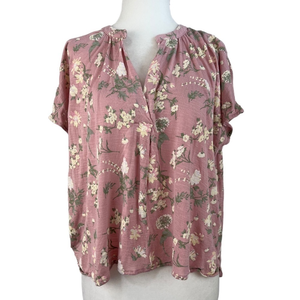 𝅺lucky BRAND FLORAL SANDWASH PRINT SPLIT NECK‎ BLOUSE